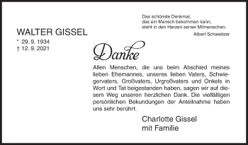 Traueranzeige von Walter Gissel von Siegener Zeitung