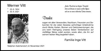 Traueranzeige von Werner Vitt von Siegener Zeitung