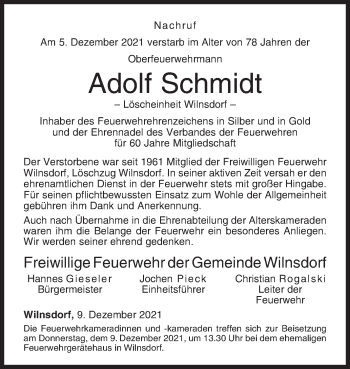Traueranzeige von Adolf Schmidt von Siegener Zeitung