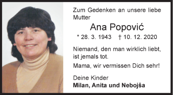 Traueranzeige von Ana Popovic von Siegener Zeitung