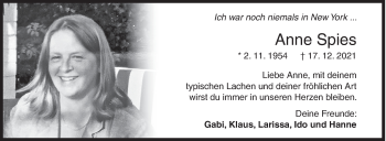 Traueranzeige von Anne Spies von Siegener Zeitung