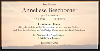 Traueranzeige von Anneliese Beschorner von Siegener Zeitung