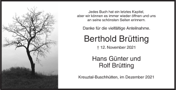 Traueranzeige von Berthold Brütting von Siegener Zeitung