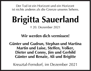 Traueranzeige von Brigitta Sauerland von Siegener Zeitung