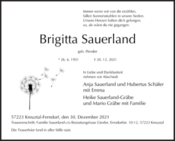 Traueranzeige von Brigitta Sauerland von Siegener Zeitung
