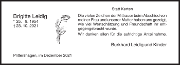 Traueranzeige von Brigitte Leidig von Siegener Zeitung