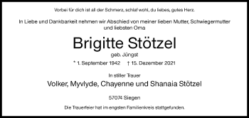 Traueranzeige von Brigitte Stötzel von Siegener Zeitung