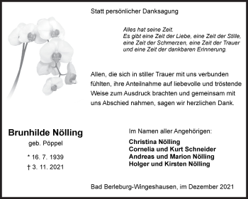 Traueranzeige von Brunhilde Nölling von Siegener Zeitung