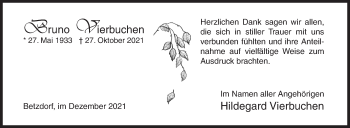 Traueranzeige von Bruno Vierbuchen von Siegener Zeitung