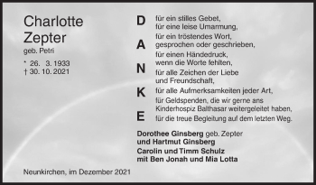 Traueranzeige von Charlotte Zepter von Siegener Zeitung