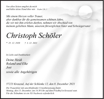 Traueranzeige von Christoph Schöler von Siegener Zeitung