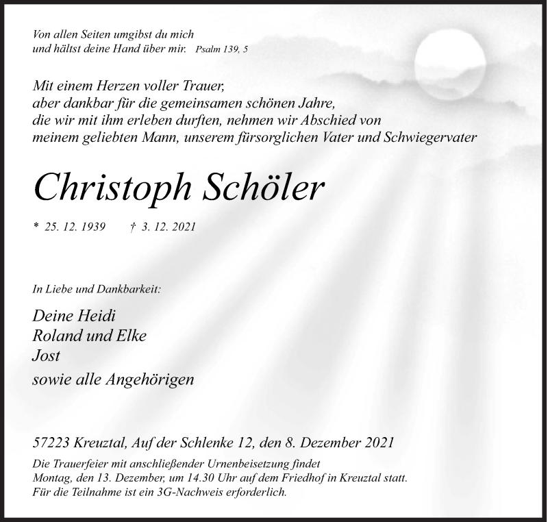  Traueranzeige für Christoph Schöler vom 08.12.2021 aus Siegener Zeitung
