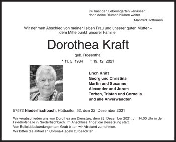 Traueranzeige von Dorothea Kraft von Siegener Zeitung