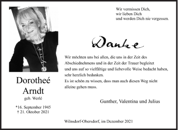 Traueranzeige von Dorotheé Arndt von Siegener Zeitung