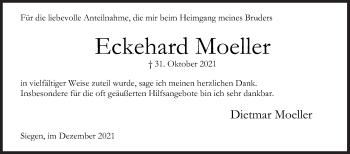Traueranzeige von Eckehard Moeller von Siegener Zeitung