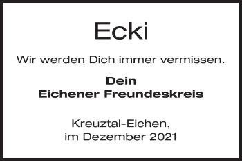 Traueranzeige von Ecki  von Siegener Zeitung