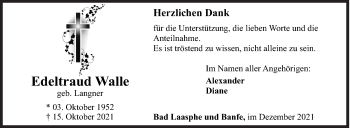 Traueranzeige von Edeltraud Walle von Siegener Zeitung