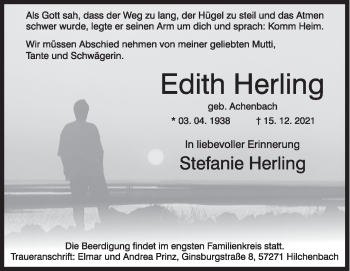 Traueranzeige von Edith Herling von Siegener Zeitung