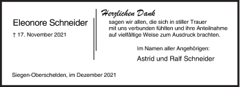 Traueranzeige von Eleonore Schneider von Siegener Zeitung