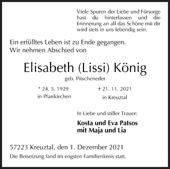 Traueranzeige von Elisabeth König von Siegener Zeitung