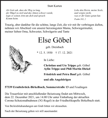 Traueranzeige von Else Göbel von Siegener Zeitung