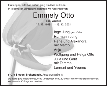 Traueranzeige von Emmely Otto von Siegener Zeitung