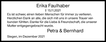 Traueranzeige von Erika Faulhaber von Siegener Zeitung