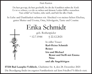 Traueranzeige von Erika Schmidt von Siegener Zeitung