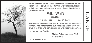 Traueranzeige von Erika Weiß von Siegener Zeitung