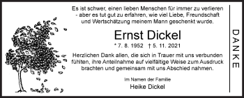 Traueranzeige von Ernst Dickel von Siegener Zeitung
