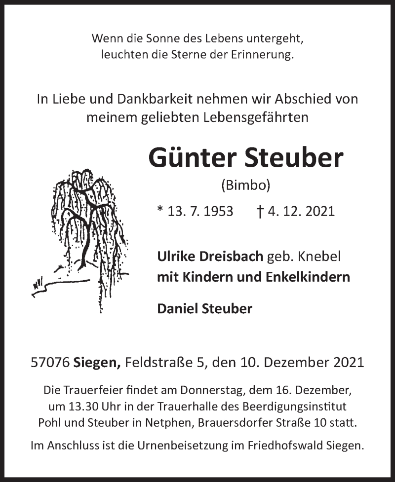  Traueranzeige für Günter Steuber vom 10.12.2021 aus Siegener Zeitung