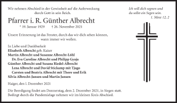Traueranzeige von Günther Albrecht von Siegener Zeitung