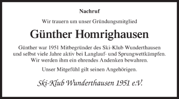 Traueranzeige von Günther Homrighausen von Siegener Zeitung