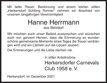 Traueranzeige von Hanne Herrmann von Siegener Zeitung
