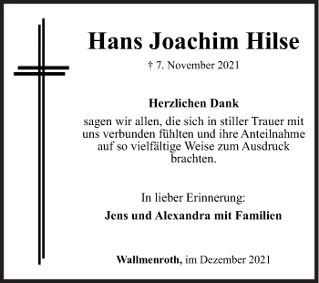 Traueranzeige von Hans Joachim Hilse von Siegener Zeitung