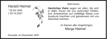 Traueranzeige von Harald Heimel von Siegener Zeitung