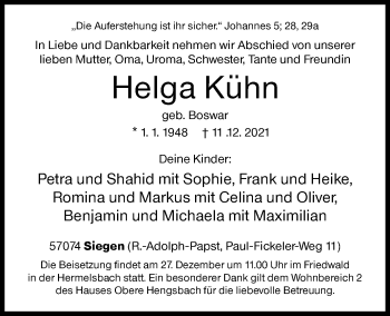 Traueranzeige von Helga Kühn von Siegener Zeitung