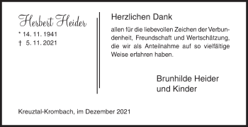 Traueranzeige von Herbert Heider von Siegener Zeitung