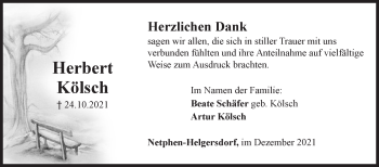 Traueranzeige von Herbert Kölsch von Siegener Zeitung