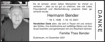 Traueranzeige von Hermann Bender von Siegener Zeitung