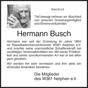 Traueranzeige von Hermann Busch von Siegener Zeitung