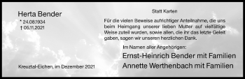 Traueranzeige von Herta Bender von Siegener Zeitung