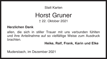 Traueranzeige von Horst Gruner von Siegener Zeitung