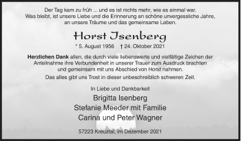 Traueranzeige von Horst Isenberg von Siegener Zeitung