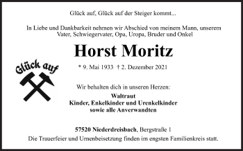 Traueranzeige von Horst Moritz von Siegener Zeitung