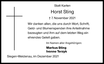 Traueranzeige von Horst Sting von Siegener Zeitung