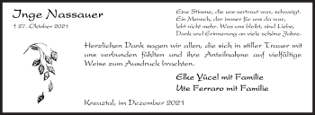 Traueranzeige von Inge Nassauer von Siegener Zeitung
