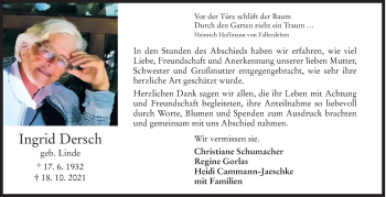 Traueranzeige von Ingrid Dersch von Siegener Zeitung