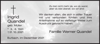 Traueranzeige von Ingrid Quandel von Siegener Zeitung