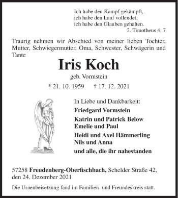 Traueranzeige von Iris Koch von Siegener Zeitung